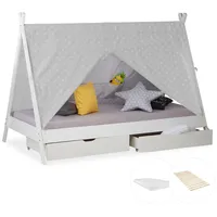 Homestyle4u Hausbett 90x200 Matratze Tipi Holzbett & Jugendzimmer, Kindermöbel, Kinderbetten, Hausbetten