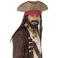 Piratenhut mit Haaren Piraten Hut Pirat Jack Sparrow Mütze Piratenmütze Braun