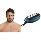 ARENA Airspeed Mirror Anti Beschlag Unisex Wettkampf Schwimmbrille für Erwachsene, Schwimmbrille mit Breiten Gläsern Swim Brillenetui, Brillenetui Hardcase, Brillenetui Hartschale, Schwarz