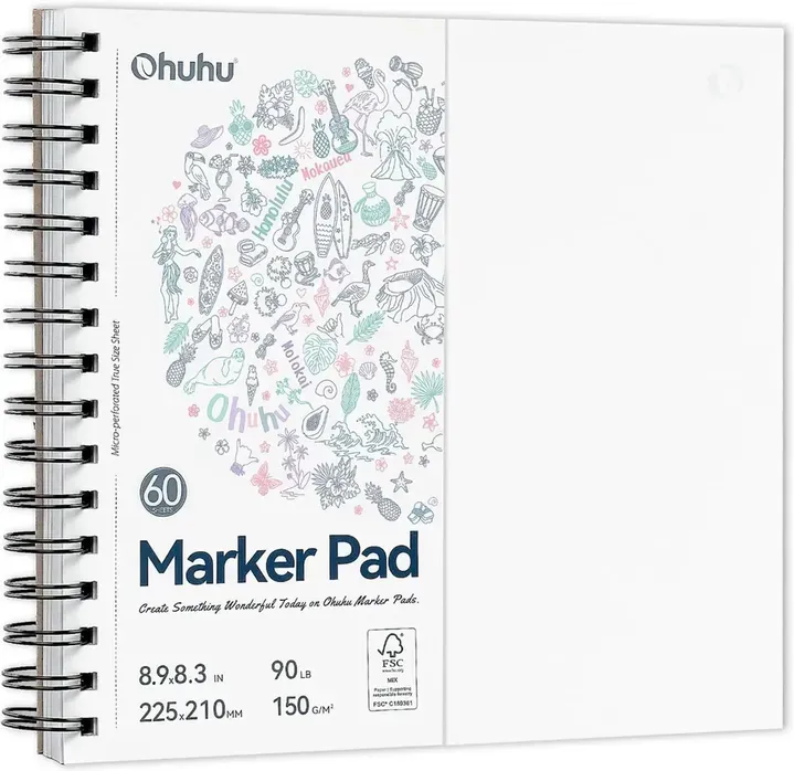 Ohuhu künstlerskizzenbuch, doppelseitig, 150 g/m2, 120 seiten, 8,3 × 8,3 cm quadratisch, spiralgebunden