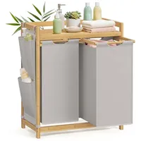 Songmics Wäschekorb 2 Fächer 2 x 50 L, 63 x 33 x 78 cm, Rauchgrau
