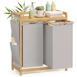 Songmics Wäschekorb 2 Fächer 2 x 50 L, 63 x 33 x 78 cm, Rauchgrau