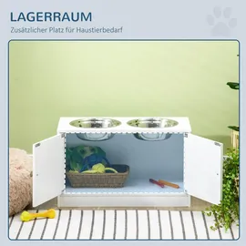 PawHut Hundenäpfe, Erhöhtes Futterstation mit 2 Edelstahlschüsseln, 44L Stauraum, Magnettüren, Fressnapf, Wassernapf für Große Hunde, Weiß