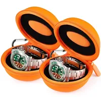 HELMDY Reise-Uhrenbox,Uhrenbox mit Reißverschluss,mit Karabinerhaken Und Schwamm,Tragbare runde Uhr Aufbewahrungsbox,Geeignet für alle Uhren unter 50 mm (Orange-2 Stück)