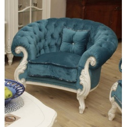Casa Padrino Luxus Barock Wohnzimmer Sessel Blau / Weiß - Handgefertigter Barockstil Sessel - Prunkvolle Luxus Wohnzimmer Möbel im Barockstil - Barock Möbel - Edel & Prunkvoll