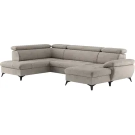 Cotta Wohnlandschaft COTTA "Hudson U-Form, B: 324 cm", grau (elephant), B:324cm T:207cm, Sofas, Wohnlandschaft, mit Kopfteilverstellung, optional Bettfunktion & Bettkasten