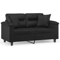 vidaXL 2-Sitzer-Sofa mit Zierkissen Schwarz 120 cm Kunstleder