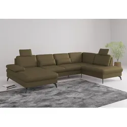 Wohnlandschaft SIT & MORE "Morris U-Form, inkl. Sitztiefenverstellung", grün (olive), B:335cm H:82cm T:212cm, Sofas, wahlweise mit Armteilverstellung, Bettfunktion & Bettkasten
