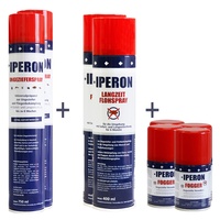 IPERON® 6 x 750 ml Ungezieferspray & 6 x 200 ml Fogger & 6 x 400 ml Flohspray im Set + Zeckenhaken