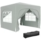 Outsunny Pavillon 3x3m, wasserabweisend Stabil Winterfest Pop-up Faltpavillon, UV Schutz 50+, Faltbar Partyzelt Gartenzelt mit 4 Seitenteilen