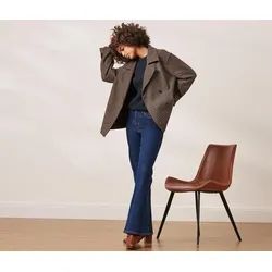 Tchibo - Karierte Jacke mit Wolle - Damen - Gr. 44 - dunkelblau/kariert