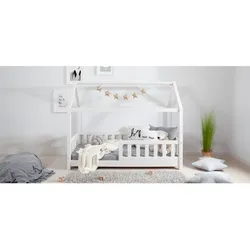 TiCAA Kinderbett Hausbett "Kay" 80x160 Kiefer weiß