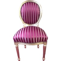 Casa Padrino Barock Esszimmer Stuhl Bordeauxrot / Violett Streifen / Gold Mod2 / Rund