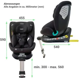 XOMAX G409 Kindersitz drehbar 360°, Standfuß, ISOFIX I mitwachsend I 0-36 kg, 0-12 Jahre, Gruppe 0+/1/2/3, 5-Punkt-Gurt, 3-Punkt-Gurt I Bezug waschbar I ECE R129