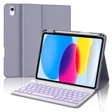 IVEOPPE Tastatur für iPad 10. Generation, Hülle mit Tastatur für iPad 10 10.9" 2022, Bluetooth Magnetisch 7-Farbige Beleuchtung QWERTZ Hülle Tastatur für iPad 10 Generation 10,9 Zoll, Lila