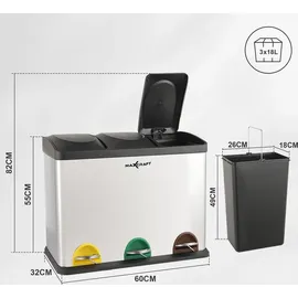 MAXCRAFT Mülleimer / Treteimer mit 3 Behältern - 54 Liter (3 x 18 Liter)