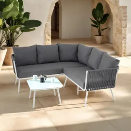 Idimex Gartenmöbel-Set, Weiß, Grau, Metall, Mode, Loungemöbel, Loungemöbel-Sets