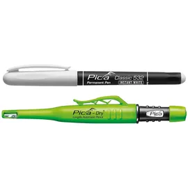 Pica Permanent Marker weiß + Pica Dry Tieflochmarker Graphit 2 teilig