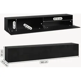 [en.casa] Evaton TV-Lowboard 180 x 32 x 30 cm Schwarz Hochglanz Spanplatte