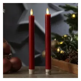 MARELIDA LED Stabkerzen Tafelkerzen Spitzkerzen rustikal 24,5cm rot 2St