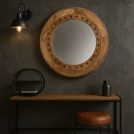 Marrakesch Orient & Mediterran Interior Wandspiegel Ablona 90cm - Skandinavischer Spiegel rund aus Holz