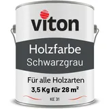 Viton Holzfarbe in Schwarzgrau - 3,5 Kg Holzlack Seidenmatt - Wetterschutzfarbe für Außen - 3in1 Grundierung & Deckfarbe - Profi-Holzschutzlack - KE31 - RAL 7021 Schwarzgrau