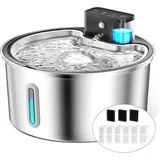 Katzenbrunnen Kabellos mit Bewegungsmelder 4200mAh Batteriebetrieben, 3,2L Edelstahl Trinkbrunnen für Katze mit Leise Wasserpumpe, LED, mit 6