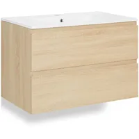 Homestyle4u Waschtischkombi, Eiche, Holz, Keramik, 80x54x47 cm, Badezimmer, Badezimmerschränke, Waschtischkombinationen