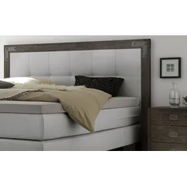 Hasena Boxspringbett Memphis, im Vintagelook, Massivholz-Umrandung, Tonnentaschen-Federkernmatratze grau