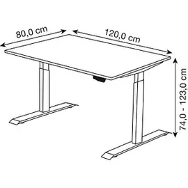 Kerkmann Move 1 elektrisch höhenverstellbarer Schreibtisch eiche rechteckig, T-Fuß-Gestell weiß 120,0 x 80,0 cm