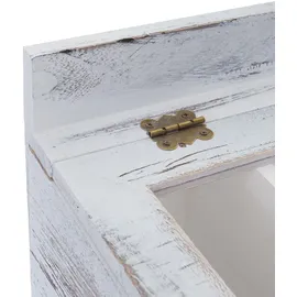 Mendler Besteckkiste HWC-C25, Holzbox mit Deckel Besteckkasten, Paulownia 17x37x33cm ~ weiß, shabby
