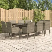VidaXL Polyrattan Garten-Essgruppe 11-tlg. schwarz/grau inkl. Kissen 3185166