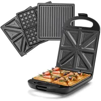 Taylor Swoden 3-in-1-Sandwichmaker Bruno - Waffeleisen Backblech für 4 Sandwiches, 180° Wendung, BPA-frei, 1200,00 W, Schnelles Garen, Einfache Verwendung, einfache Reinigung schwarz