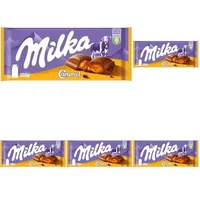 Milka Caramel 1 x 100g I Alpenmilch-Schokolade I mit flüssigem Karamell-Kern I Milka Schokolade aus 100% Alpenmilch I Tafelschokolade (Packung mit 5)