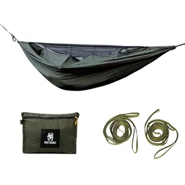 OneTigris KOMPOUND Reisehängematte 1 Person Outdoor Hängematte mit Moskitonetz |MEHRWEG Verpackung 260x130cm(Koyote Braun)