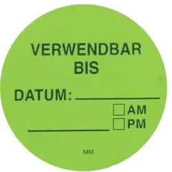 HYGOSTAR Verwendbar bis Etikett, grün, Kennzeichnug der Lebensmittel, die unmittelbar der Verarbeitung zuführen müssen, 1 Rolle = 500 Stück