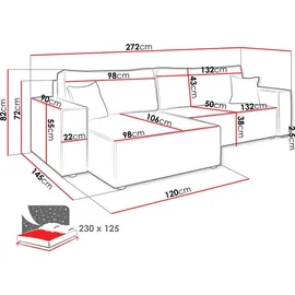 Mirjan24 Ecksofa Karl Maxi, Eckcouch, Couch mit Bettkasten und Schlaffunktion, L-Form, Ottomane universal, Dekorative Kissen-Set (Farbe: Lima 50) - Grau