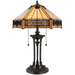 Indus Tiffany Tischleuchte bronze Schirm bernstein Zugschalter am Schirm