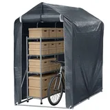 Peviasot Fahrradgarage für 2 Fahrräder 187x165x100 cm, wetterfestes Lagerzelt aus 160g PE-Plane, kompakter Gartenschuppen mit verzinktem Stahlrahmen, UV-Schutz, Reißverschlusstür, Garten, Grau