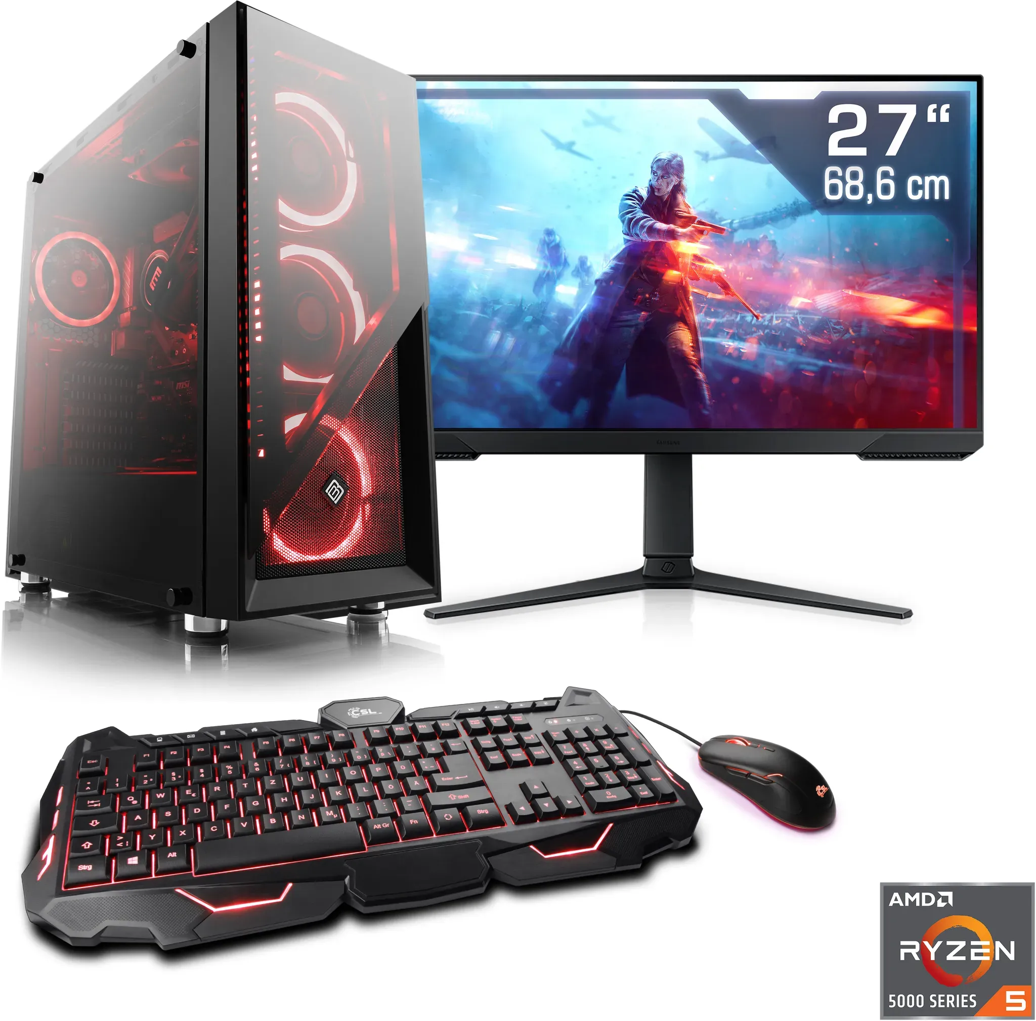 CSL Gaming-PC-Komplettsystem "HydroX V28115", F (A-G), schwarz, Microsoft Windows 11 Home (64 Bit), 16 GB RAM 1000 GB SSD, Computer-Komplettsysteme