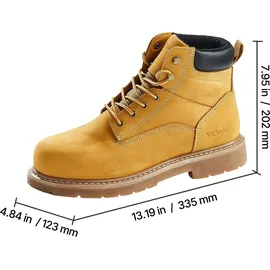 Vevor Arbeitsstiefel mit Stahlkappe, US-Größe 12, Arbeitsschuhe für Herren, Sicherheitsschuhe, leichte und atmungsaktive Herrenstiefel mit Gummisohle für Industrie und Bau, Braun Gelb