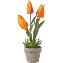 Homescapes Kunstblumen, Tulpen orange im Steinoptik-Topf, 27 cm,