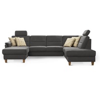 CAVADORE Wohnlandschaft Palera / U-Form Federkern-Sofa mit Schlaffunktion, Stauraum und 2 Kopfstützen / 314 x 89 x 212 / Mikrofaser, Grau