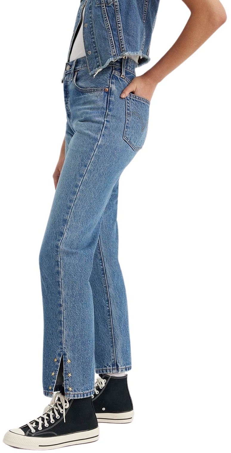 Levi's 501 Crop Jeans mit kurzem Schnitt in Mittelblau-W24 / L26