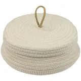 HMF Aufbewahrungskorb Badezimmer rund mit Deckel aus Baumwolle flach 25,5 x 11,5 cm Creme