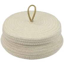 HMF Aufbewahrungskorb Badezimmer rund mit Deckel aus Baumwolle flach 25,5 x 11,5 cm Creme