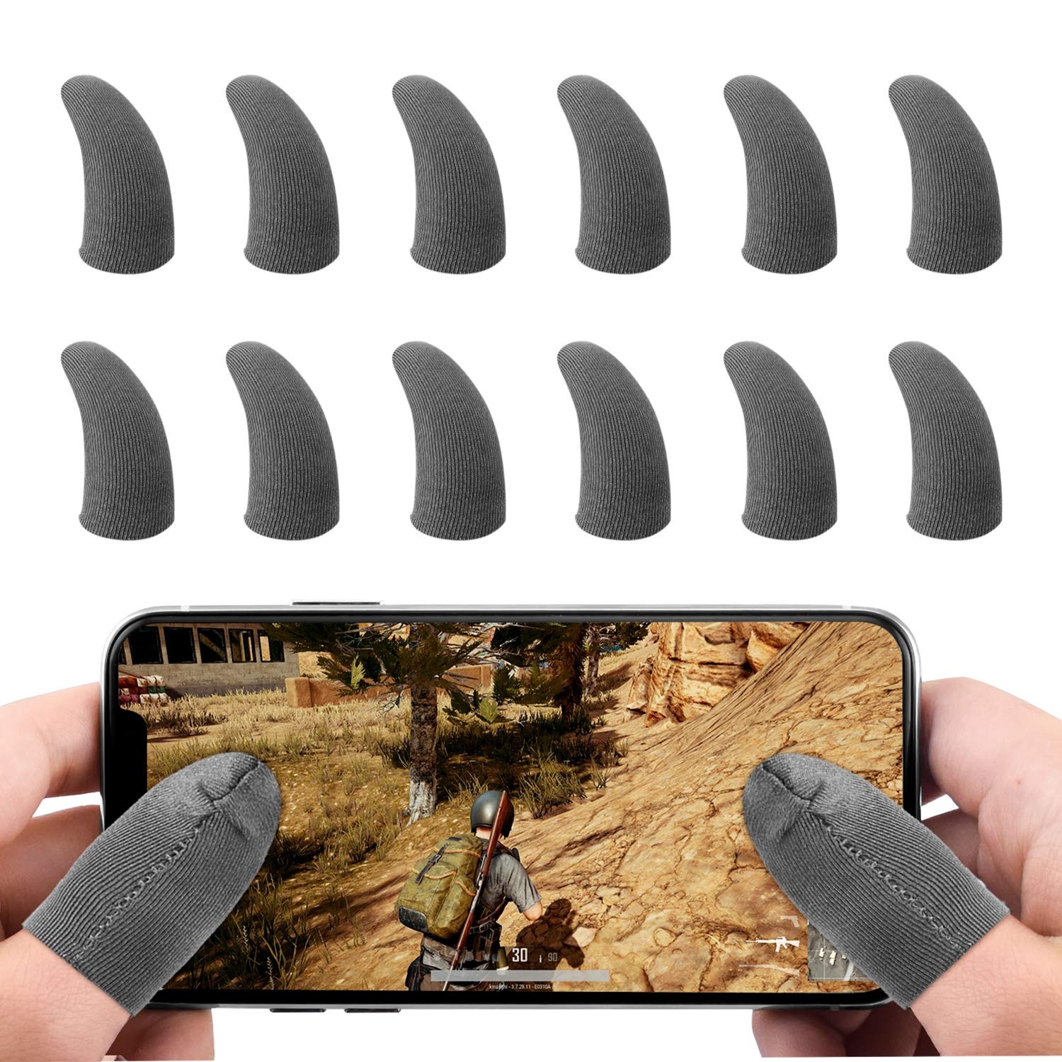 DLseego PUBG Mobile Game Controller Finger Sleeve Sets [12 Pack], Glattes Dünnes Atmungsaktiv Anti-Sweat-Empfindliche Voll Touch Screen-Joystick-Finger Set für Knives Out/Rules of Survival