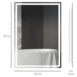 Homcom Badspiegel mit LED-Leuchte, 70 x 50 cm Wandspiegel - Silber