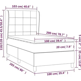 vidaXL Boxspringbett 100 x 200 cm Dunkelgrau