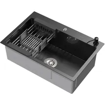 ML-Design Spülbecken Edelstahl 68x45cm Anthrazit 1 Becken mit Abtropfkorb Siphon